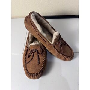 UGG Ansley Moccasin Slippers Women Size 10 Brown Suede Shearling Minimalist